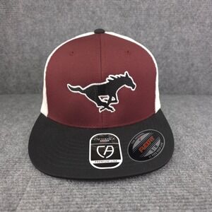 Cap America Hat Mens Medium FlexFit Burgundy Black Mustang Western Ranch Cowboy